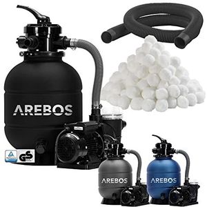 Arebos Zandfilterinstallatie met pomp | 400 W | 10200 l/u, tankvolume tot 20 kg zand | met manometer | zwart