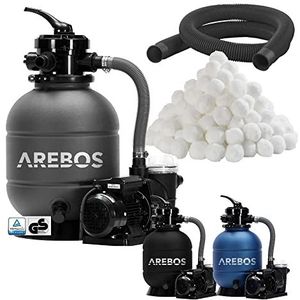 Arebos Zandfiltersysteem met pomp | 400W | 10.200 L/h | tankinhoud tot 20 kg zand | 4 - wegklep met handvat | met manometer | incl. 700g filterkogels | Grijs