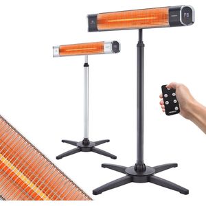 AREBOS Infraroodstraler 2000W - Infrarood Verwarming - Terrasverwarmer - 9 Verwarmingsniveaus - 24-uurs Timerfunctie - Elektrische Kachel Infrarood - Zwart - Binnen en buiten