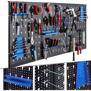 Arebos Driedelige gereedschapswand | 17-delige haken set blauw | 120 x 60 x 2 cm | Geperforeerde metalen gereedschapswand + beugels + bevestigingsmateriaal