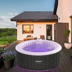 Arebos Jacuzzi Opblaasbaar - met LED Verlichting - Hottub voor Innen en Buiten - Jacuzzi Opblaasbaar 4 Persoons - 130 Luchtstralen - 180 cm - 800L - Opblaasbaar Bubbelbad Massage