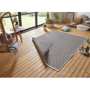 Freundin Home Collection Ivy Omkeerbaar tapijt voor binnen en buiten, weerbestendig, modern design, tapijt voor balkon, terras, serre, badmat, woonkamertapijt, polypropyleen, zwart crème, 160x230 cm