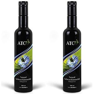 ATC Vital Zwarte komijnolie, koudgeperste olie van echt Nigella Sativazaad, milde smaak, natuurzuiver, zonder additieven, alleen echt in violet glas, 1000 ml, 1 l, 2 x 500 ml