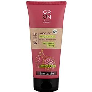 GRN [GREEN] Energizing organic cosmetics douchegel - biologische olijf & biologische bergamot - voor de rijpe, veeleisende huid, verkwikkend - veganistisch - 200 ml