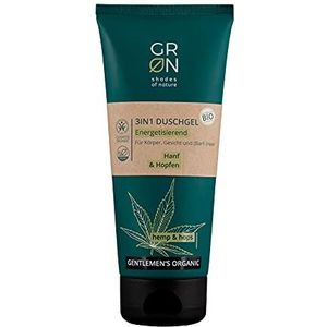 GRN [GREEN] biocosmetica 3in1 body wash Energizing - bio hennep & bio hop - voor veeleisende huid - verzorging en reiniging voor lichaam, gezicht en (baard)haar - vegan - 200 ml