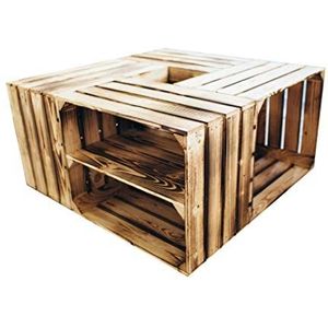 Set van 4 houten kisten in verschillende variaties - ideaal als salontafel, voor het opbergen of gewoon leuke decoratie (nieuw gevlamd 2 x bodem lengte)