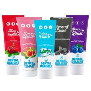 DENTAL DELIGHT Testpakket van 5 Verschillende Smaakvolle Tandpasta's, Veganistisch, Klimaatneutraal, Microplastic-vrij