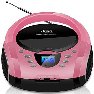 Draagbare boombox - CD/CD-R - USB - FM-radio - AUX-IN ingang - hoofdtelefoonaansluiting - kinderradio - CD-radio - Stereo - Compact systeem - Hot Pink (Pretty Pink)