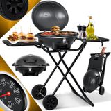 KESSER® elektrischer Elektrogrill 2in1 Tischgrill - Standgrill mit Deckel und Standfuß  max. 2400 Watt  Faltbar  Thermometer  Antihaftbeschichtung  Grillplatte Abstelltische  2 Räder