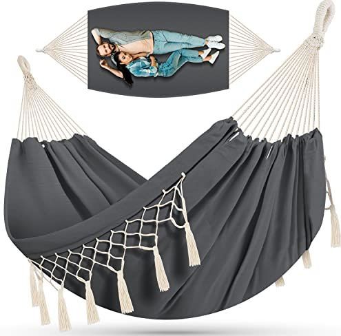KESSER® Hängematte 300kg belastbar 320x150cm max. Belastbarkeit 300 kg 1-2 Personen atmungsaktiv Fransen wetterfest Camping Garten Tuchhängematte