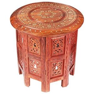 Marokkaanse tafel bijzettafel van hout caglanur bruin ø 38 cm groot rond | Oosterse ronde kruk bloemenkruk oosters klein | Oosterse ronde kleine nachtkastje inklapbaar