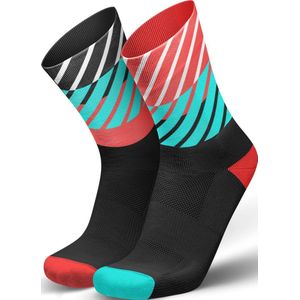 Incylence - Diagonals - Hardloopsokken - Zwart/Rood/Blauw - Microlon, Ademend, Demping