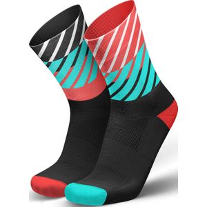 Incylence - Diagonals - Hardloopsokken - Zwart/Rood/Blauw - Microlon, Ademend, Demping