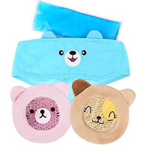 ICEHOF Koelpads voor kinderen, set met motieven, hoofdband met klittenbandsluiting, hoes, zachte stof, gel, koelcompressen, koelpak, koelpad, kneuzing, zwelling, verbranding (beer en katten)