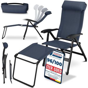 ELONEO Opvouwbare Campingstoel met Afneembare Voetensteun - Comfortabele Aluminium Ligstoel voor Tuin en Balkon met Verstelbare Rugleuning (Blauw)