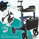 ELONEO - Rollator - Blauw - Lichtgewicht en Opvouwbaar - Met Rugleuning en Wandelstokhouder