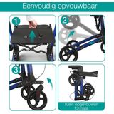 ELONEO - Rollator - Blauw - Lichtgewicht en Opvouwbaar - Met Rugleuning en Wandelstokhouder