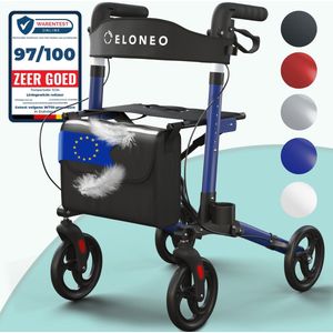 ELONEO - Rollator - Blauw - Lichtgewicht en Opvouwbaar - Met Rugleuning en Wandelstokhouder