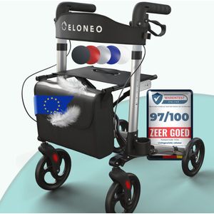 ELONEO - Rollator - Lichtgewicht - Opvouwbaar - Binnen&Buiten - Met Rugleuning - Wandelstokhouder - Tas
