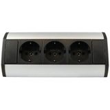 kalb Steckdose Ecksteckdose 3-fach Steckdose, 1m Kabel u. EU-Stecker silber/schwarz