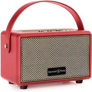 Bennett & Ross BB-820RD Blackmore Junior - Retro bluetooth luidspreker in lederlook met 5200 mAh accu- Vintage luidspreker met 20W - MicroSD-ingang met MP3-speler - Aux-ingang - Speaker in rood