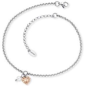 Bolletjeschakelketting - Roestvrijstaalkleur - Roségoudkleur - Met Zoetwatercultivéparel