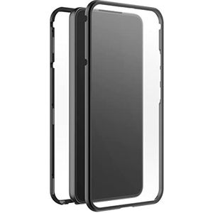 Black Rock - 360°-telefoonhoesje van glas voor Samsung Galaxy S23 5G, beschermhoes met magneetsluiting (transparant met zwart frame)