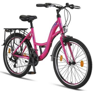 Licorne Bike Stella Premium City Bike in 24 inch: fiets voor meisjes, jongens, dames en heren, Shimano 21 versnellingen, Nederlandse fiets, roze