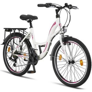 Licorne Bike Premium City Bike in 24 inch - fiets voor meisjes, jongens, heren en dames - 21 versnellingen - Hollandfiets - Stella Bike - wit