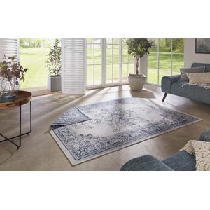 Bougari Outdoor tapijt, plat weefsel, omkeerbaar tapijt, Borbon (120x170 cm, 100% polypropyleen, duurzaam en onderhoudsvriendelijk, uv- en vochtbestendig, geschikt voor vloerverwarming), blauw crème