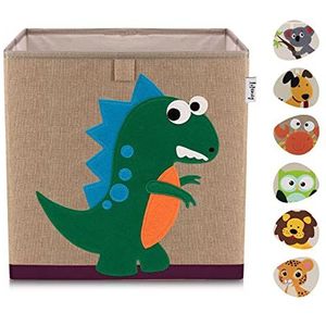 Lifeney Dino opbergdoos van polyester, donkergroen, 330 x 330 x 330 mm, praktisch en decoratief voor de kinderkamer