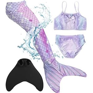 Corimori - Zeemeerminzwemvinnen met bikini voor kinderen Zeemeermin Aqua Zeemeerminpak om te zwemmen Paars Combo Hoogte tot 160cm
