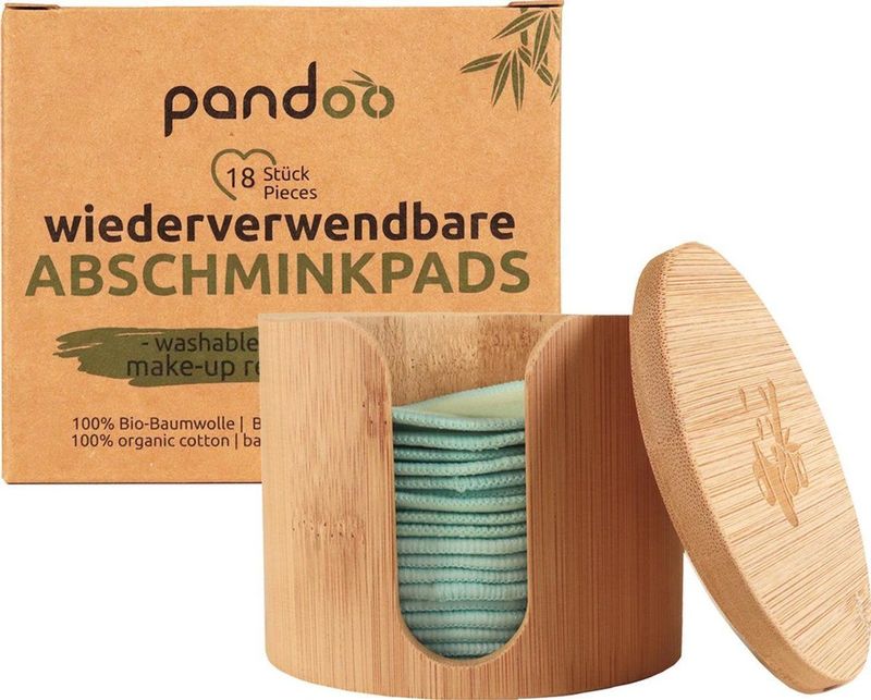 Pandoo - Bamboe Houder - 18 Wasbare Reinigingspads - Organisch Katoen - Duurzaam