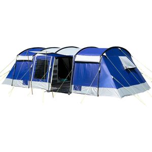 Skandika Montana 10 Sleeper Tent – Tunneltenten – 10 persoons familietent - Campingtent – Sleeper technology (extra donkere slaapcabines) - Muggengaas – 3-4 slaapcabines – 700 x 370 x 200 cm (LxBxH) – Outdoor, Camping - Kamperen – blauw/wit