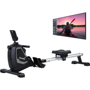 Skandika Venn Roeimachine – Roeitrainers - Roeimachine - Home roeiapparaat fitness - Tablet houder, roeier met multifunctionele computer, 8 weerstandsniveaus instelbaar, onderhoudsarm - Fitnessapparaten - grijs