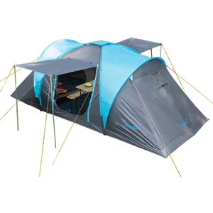 Skandika Hammerfest 4 Sleeper Protect Tent – Tenten – Koepeltent - Campingtent – Sleeper technology - Ingenaaide tentvloer - Voor 4 personen - Muggengaas – 2 slaapcabines – 220x500x200cm (LxBxH) - 2000 mm waterkolom – Camping - Kamperen – grijs/blauw