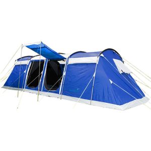 Skandika Montana 10 Sleeper Protect Tent – Tenten – Familietent - Campingtent – Sleeper technology - Voor 10 personen – Ingenaaide tentvloer - Muggengaas – 2-4 slaapcabines – 700 x 370 x 200 cm (LxBxH) – 5000 mm waterkolom  – Kamperen – blauw/wit