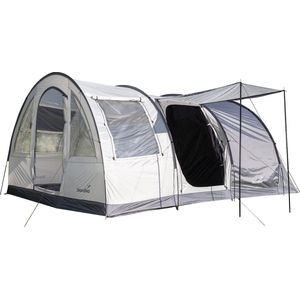 Skandika Simo 4 Tent – Tenten – Campingtent – Voor 4 personen – 3 ingangen – Ingenaaide tentvloer - Tunneltent – Muggengaas – Verduisterende slaapcabine - 450 x 260 x 190 cm (L x B x H) - 3000 mm waterkolom – Camping, Tuin – Kamperen – wit/grijs