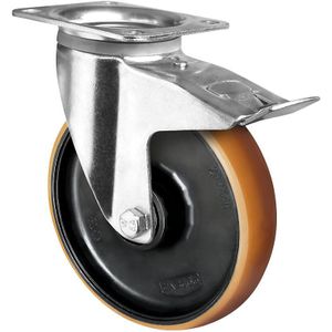 Polyurethaan band, bruin, op PA-velg, wiel-Ø x -breedte = 160 x 50 mm, zwenkwiel met dubbele rem