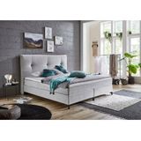 Atlantic Home Collection Romy boxspringbed met modern hoofdeinde, pocketveringmatras, hardheid 3, inclusief topper, lichtgrijs, koningin