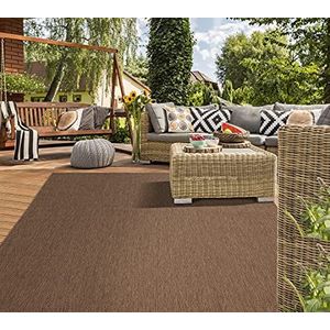 Mia´s Teppiche Lara Modern outdoor tapijt, weerbestendig, uv-bestendig voor balkon, terras en veranda, plat weefsel, bruin, 60 x 110 cm