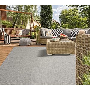 Mia´s Teppiche Lara Modern outdoortapijt, weerbestendig, uv-bestendig, voor balkon, terras en veranda, plat geweven, grijs, 60 x 110 cm