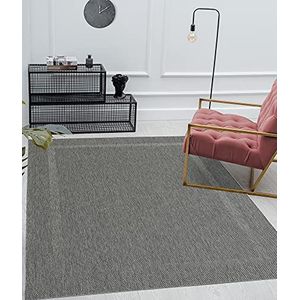 Mia's tapijten Lara UV- en weerbestendig platgeweven vloerkleed voor binnen en buiten, rand houtskool - 100% polypropyleen, 120 x 170 cm