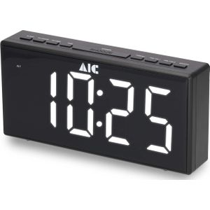 AIC Wekkerradio met goed afleesbaar XXL-display, dimbaar, 2 wektijden, 48 zwart, slank ontwerp