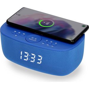 AIC 28BT Wekkerradio Digitaal met QI draadloze telefoonoplader - Ingebouwde Bluetooth speaker - USB - Blauw