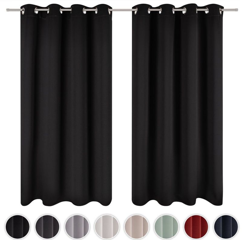 Blumtal Gordijnen - Verduisterend Gordijn Kant en Klaar - Blackout Gordijnen - 140 x 145 cm - Zwart - Set van 2