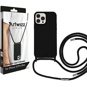 Artwizz HangOn beschermhoes voor iPhone 13 Pro Max, elastische siliconen beschermhoes met koord, zwart
