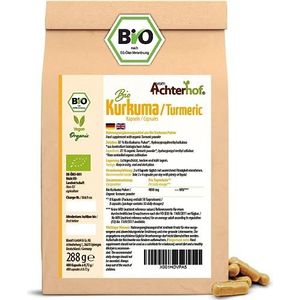 Kurkuma capsules bio navulverpakking | 400 stuks | 4800mg kurkuma per dagdosering | vers gemalen kurkumawortel in biologische kwaliteit | vegan capsule omhulsel | vom Achterhof