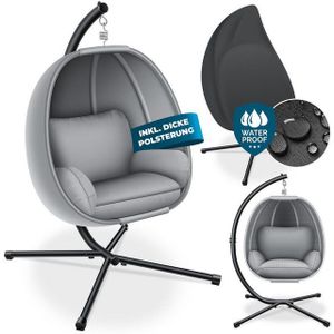 KESSER® Luxe Hängesessel mit Gestell + weicher Sitzkissen, Seitenpolsterung, Sitz- und Rückenkissen Hängekorb Indoor & Outdoor, Garten Schaukel Korb Hängestuhl Stabiler Standfuß, max. 150 kg