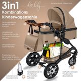 KESSER® Loops 3 in 1 Kinderwagen Kombikinderwagen Komplettset incl. Babywanne & Buggy Sportsitz & Auto-Babyschale - Voll-Gummireifen - Wickeltasche/Regenschutz/Kindertisch Set